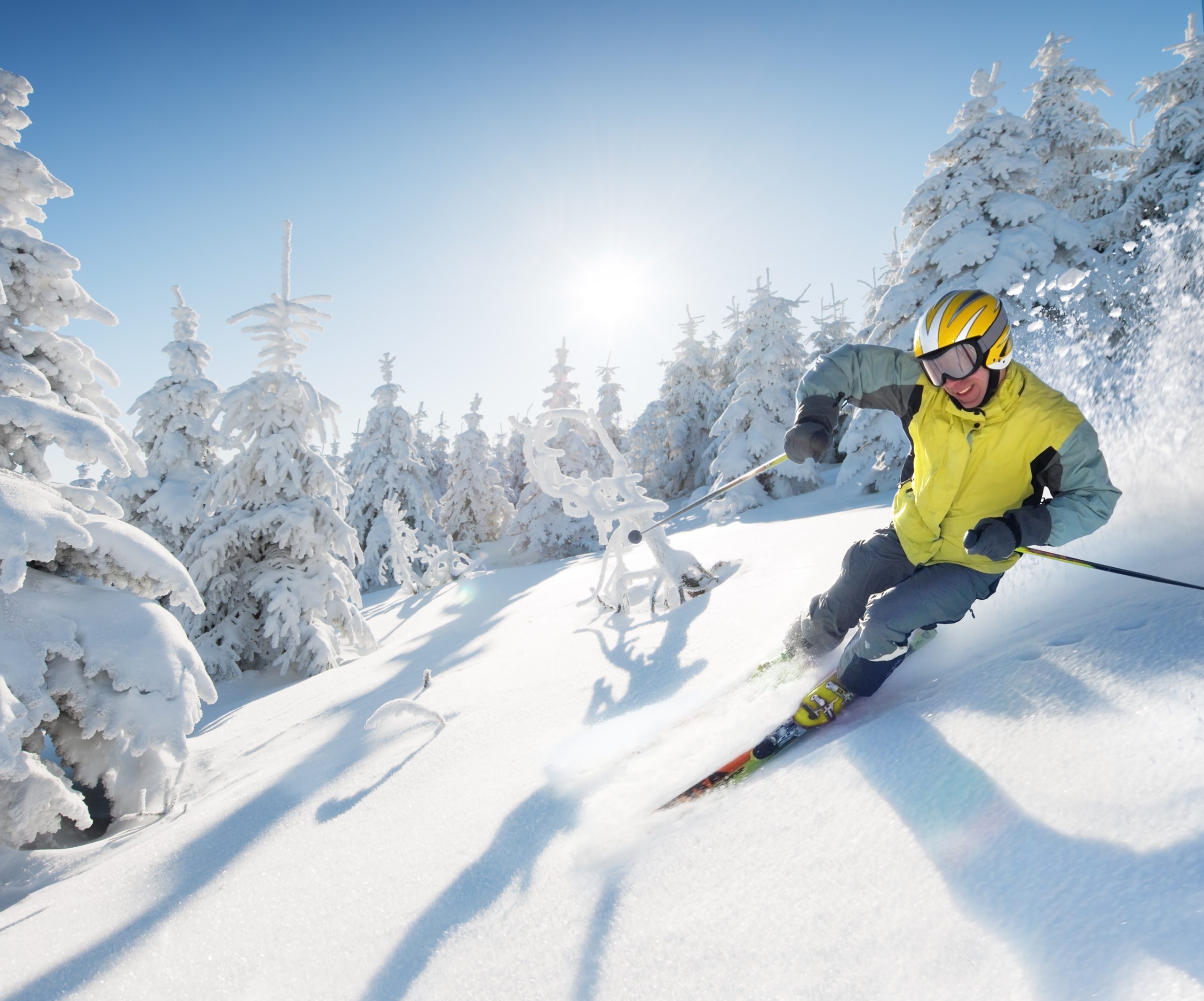 Skier in high mountains
