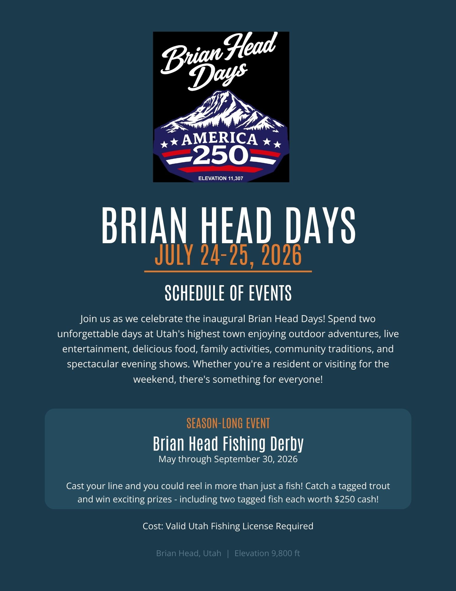 Brian Head Days Schedule of events for July 24-24, 2026