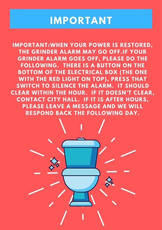 Red and blue notice: after power returns, grinder alarm may go off; press red-top button to silence, otherwise call and leave a message.