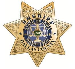 Gold star badge seal with “STATE OF IOWA,” “DALLAS COUNTY,” and “SHERIFF’S SEAL,” with a central blue-and-gold state emblem.