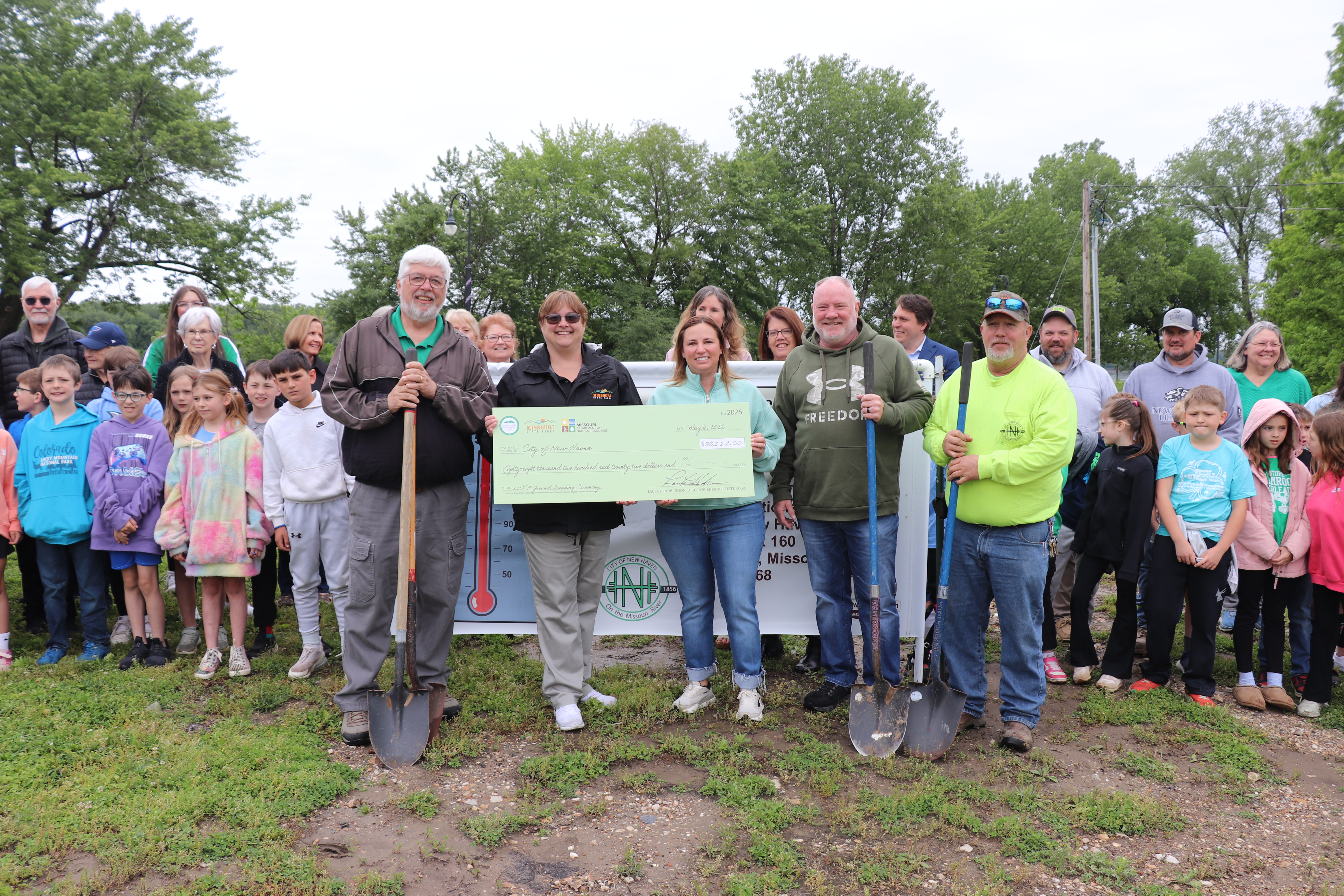 Ceremony in New Haven, Missouri, on May 6, 2026, for a new riverfront playground at John Colter Memorial Park