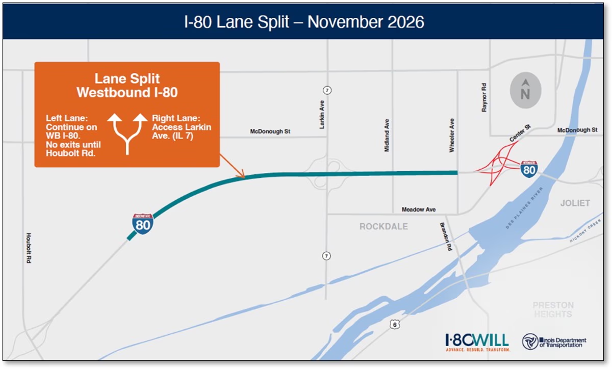 Westbound I-80 lane changes in Joliet begin Nov. 2