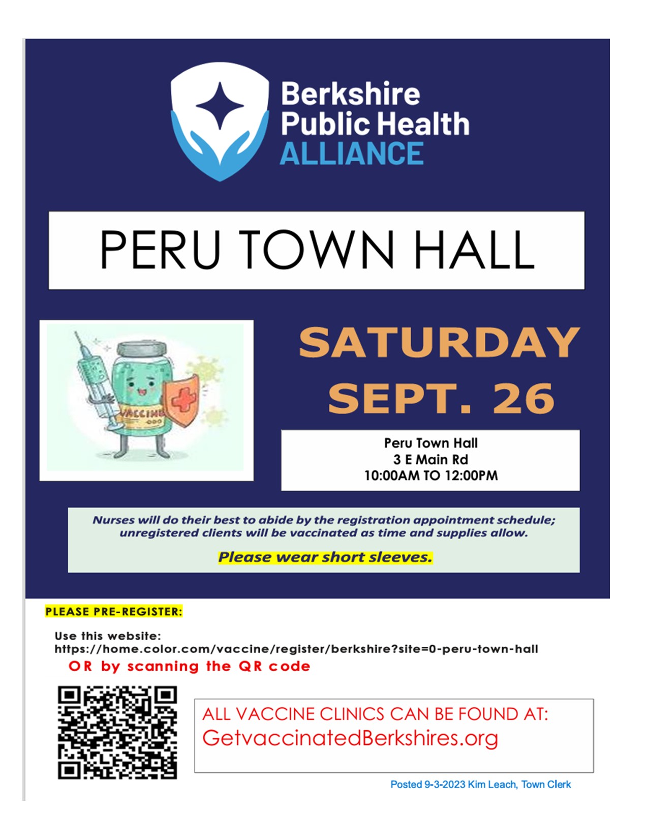 Vaccine Clinic in Peru, MA: September 10am-12pm